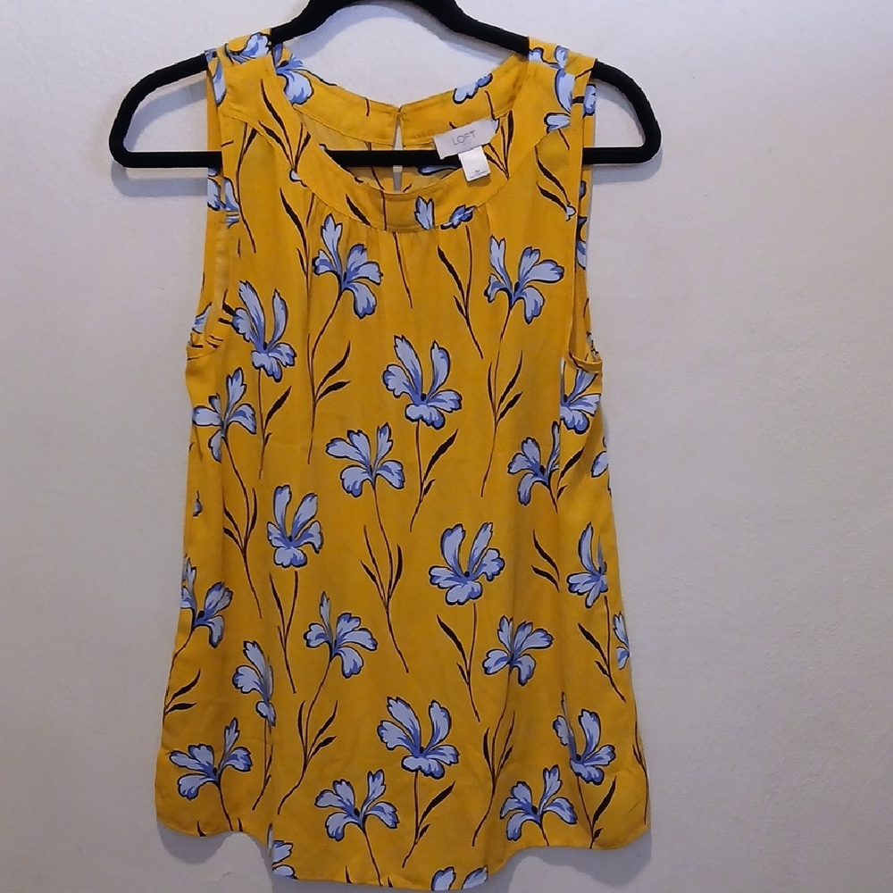 LOFT Mustard and Sky Blue Floral Tank Top